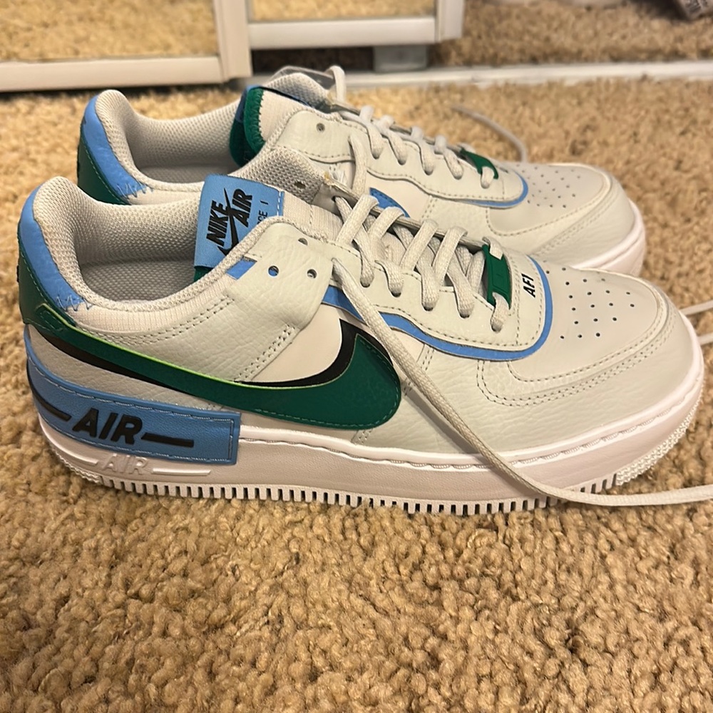 Nike Air Force 1 Low White with Green and Blue Accents
